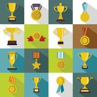 Trophy icons set, flat style vector