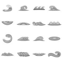 Wave icons set, gray monochrome style vector