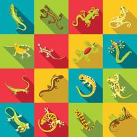 Different lizard icons set, flat style vector
