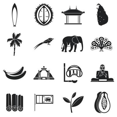Sri Lanka travel icons set, simple style