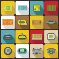 Sport stadium icons set, flat style vector