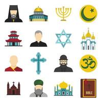 conjunto de iconos de símbolos religiosos, estilo plano vector