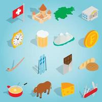 Switzerland set icons, isometric 3d style vector