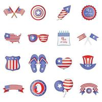 Independence day icons set, cartoon style vector