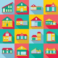 Houses icons set, flat style vector