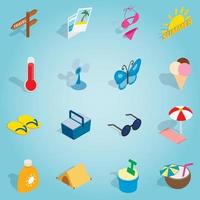 Summer set icons, isometric 3d style vector