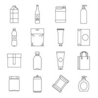 Packaging items icons set, outline style vector