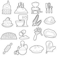 Bakery production icons set, outline cartoon style vector