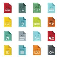 File format icons set, flat style vector