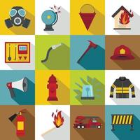 Fireman tools icons set, flat style vector