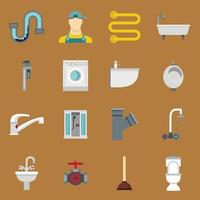 Plumbing icons set in flat style vector