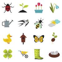 Spring icons set, flat style vector