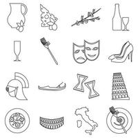Italy travel icons set, outline style vector