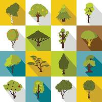 Trees icons set, flat style vector