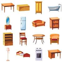 Furniture and household appliances icons set vector