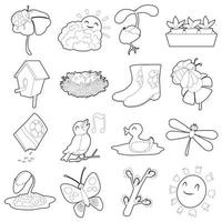 Spring things icons set, cartoon outline style vector