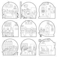 Medicine concepts set, outline style vector