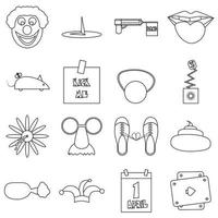 April fools day icons set, outline style vector