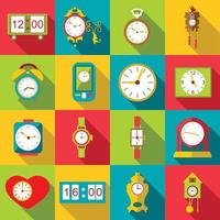 Different clocks icons set, flat style vector