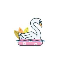 adorable cisne ganso pareja pato nadar salvavidas vector dibujos animados