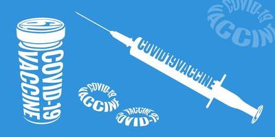 Covid-19 Vaccine Bottle and Syringe, Corona Virus Disease Vaccine and Drug for Prevention, Immunization and Treatment on Blue Background. vector