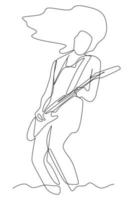 Single continuous line drawing of a Rock star playing guitar - Modern one line draw design vector illustration