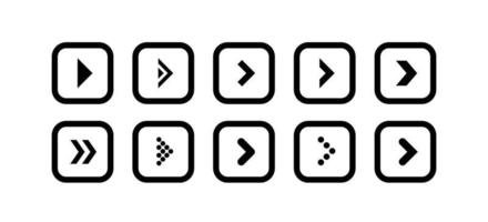 Set of black arrow illustration icons in the shape of a rounded square vector