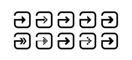 Set of black arrow illustration icons in the shape of a rounded square vector