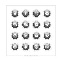 Set of various social media icons with black color in a glossy circle shape and emboss. vector
