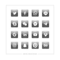 Set of various social media icons with black color in a glossy square rounded shape with emboss. vector