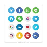 Set of various social media icons with colored in a plain circle shape vector