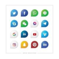 conjunto de varios íconos de redes sociales con color en forma de hoja simple. vector