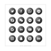conjunto de varios íconos de redes sociales con color negro en forma de círculo simple. vector