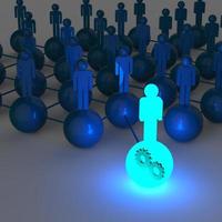 3d light growing human social network and leadership with cogs in side as concept photo