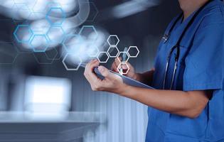 Medical Doctor working  with note board as modern medical  concept photo