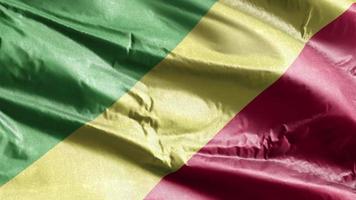 bandera textil de la república del congo ondeando en el bucle de viento. bandera de la república del congo meciéndose en la brisa. tejido textil tejido. fondo de relleno completo. Bucle de 10 segundos. video