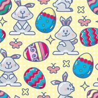 Easter Seamless Pattern. Egg and Bunny on Yellow. Holiday Vector Background.