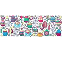 Easter Elements Arranged in Circle. Bunny, Gift, Egg, Candle, Flower. vector