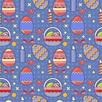 Easter Holiday Seamless Pattern with Egg, Basket, Candle. vector