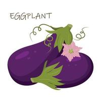 Vector composition of ripe eggplants. Eggplant for the farmer's market, a design element.