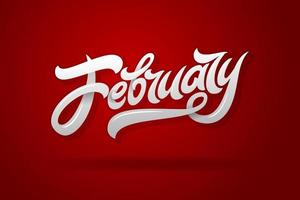 February lettering on dark red background. Used for banners, calendars, posters, icons, labels. Vector illustration.