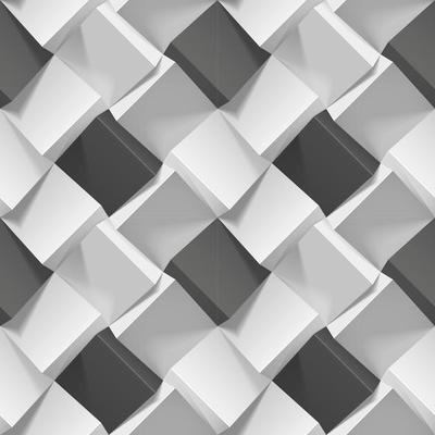Seamless geometric pattern with realistic black and white cubes. Vector template for wallpapers, textile, fabric, wrapping paper, backgrounds. Texture with volume extrude effect. Vector illustration.