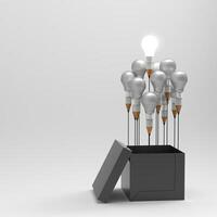 drawing idea pencil and light bulb concept outside the box as creative and leadership concept photo