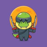 Ilustración de vector de dibujos animados lindo dino ninja.