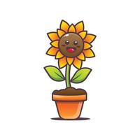 Cute sunflower mascot cartoon vector illustration