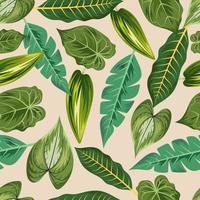 de patrones sin fisuras con hermosas hojas tropicales de fondo exótico. vector