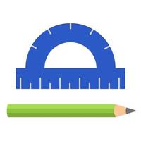 Protractor and pencil, stationery for pupils and students. School and university educational supplies. Vector illustration in flat style. Back to school concept