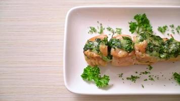 Chicken breasts stuffed with spinach and cheese on plate video