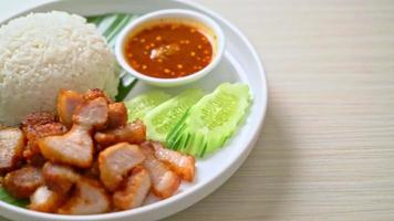 gebratenes Schweinebauchfleisch mit Reis mit pikanter Sauce nach asiatischer Art