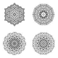 conjunto de elemento de vector mandala blanco y negro paquete